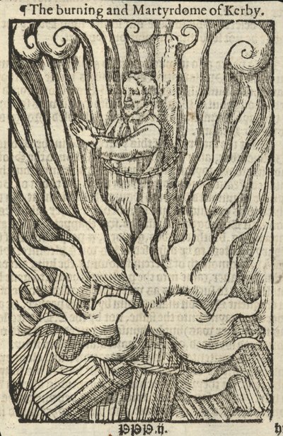De verbranding en het martelaarschap van Kerby (gravure) door English School