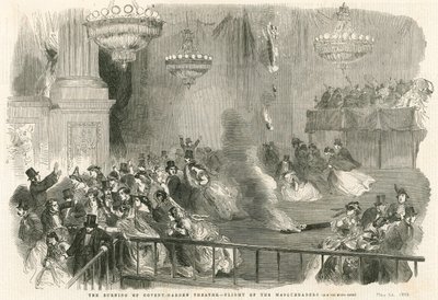 De brand van Covent Garden Theatre, Londen - vlucht van de Masqueraders door English School