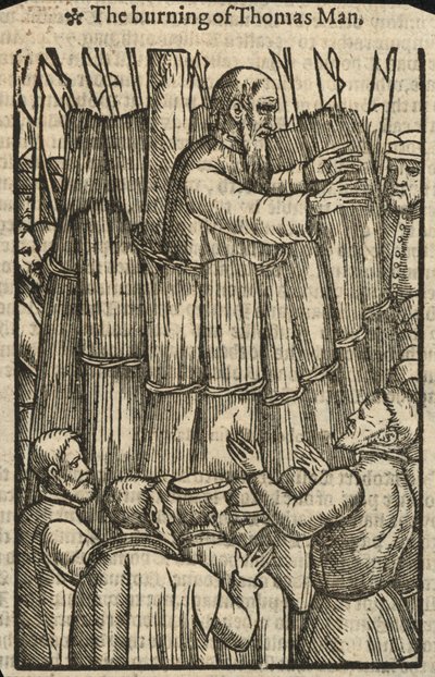 De verbranding van Thomas Man (gravure) door English School