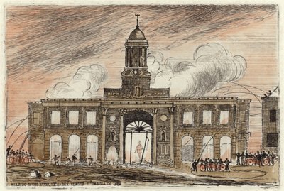 De brand van de Royal Exchange in de City of London door English School