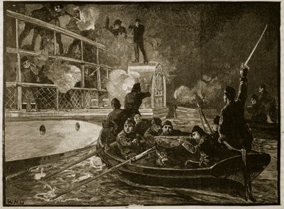 De verovering van de Caroline, 1837, illustratie uit Cassells Geïllustreerde Geschiedenis van Engeland door English School