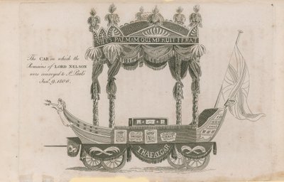 De wagen waarop de resten van Lord Nelson naar St. Paul