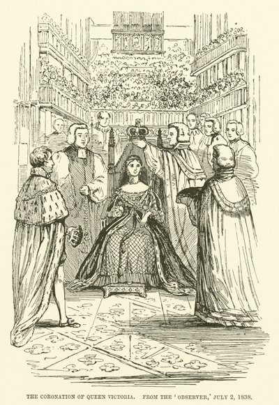 De kroning van koningin Victoria, uit de Observer, 2 juli 1838 (gravure) door English School