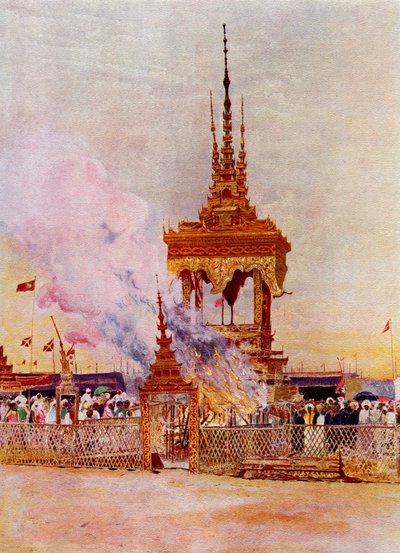 De crematie van een Birmaanse monnik of Pongyi, uit 