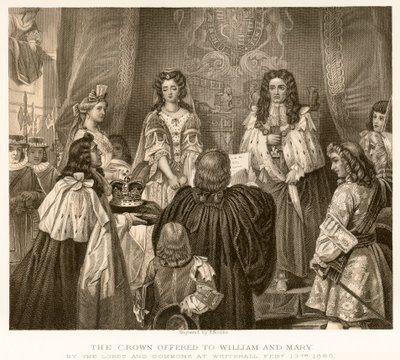 De kroon aangeboden aan Willem en Mary door English School