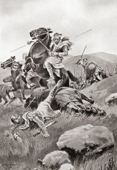 De dood van Masistius tijdens het leiden van een cavalerieaanval tegen de Griekse troepen, uit Hutchinson