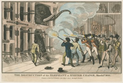 De vernietiging van de olifant bij Exeter Change, 1 maart 1826 door English School