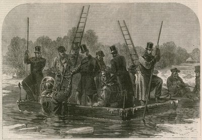 De ramp op het ijs in Regents Park; Duikers zoeken naar de doden door English School