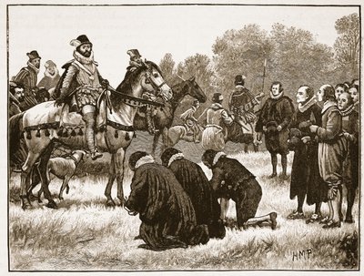 De dissenting divines presenteren hun petitie aan James, illustratie uit Cassells Geïllustreerde Geschiedenis van Engeland door English School