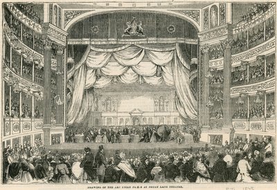 De trekking van de Art Union prijzen in Drury Lane Theatre in 1843 door English School