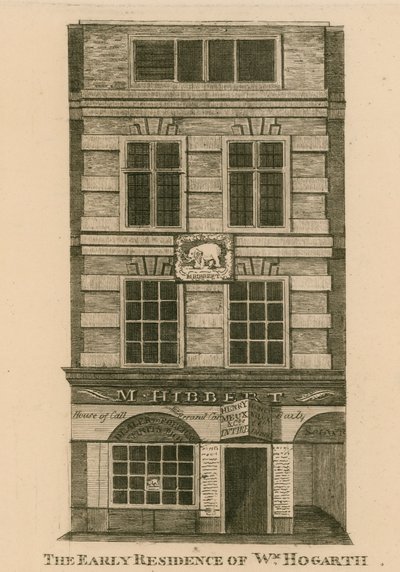 De vroege residentie van William Hogarth, Fenchurch Street, Londen door English School