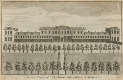 Het oostelijke uitzicht van Haberdashers Alms Houses door English School
