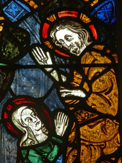 Het oostelijke raam met een scène uit het leven van St. Maria Magdalena - Noli me Tangere door English School