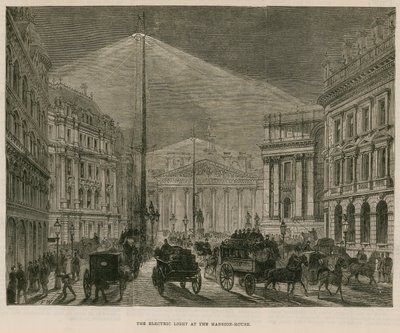 Het elektrische licht bij het Mansion House, Londen door English School