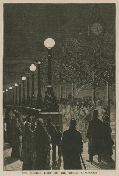 Het elektrische licht op de Thames Embankment door English School