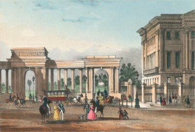 De ingang van Hyde Park vanaf Piccadilly met de westvleugel van Apsley House door English School