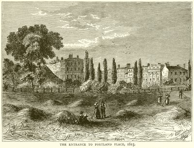 De ingang naar Portland Place, 1815 door English School