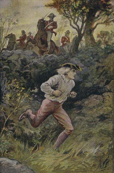 De ontsnapping van Harvey Birch: illustratie uit The Spy, door James Fenimore Cooper door English School