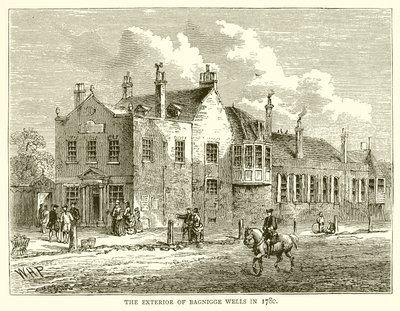 De buitenkant van Bagnigge Wells in 1780 door English School