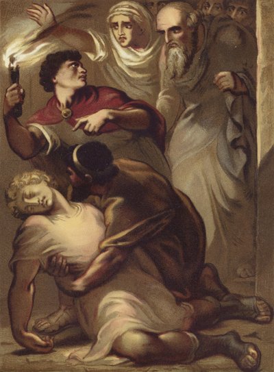 De val van Eutychus uit het raam door English School