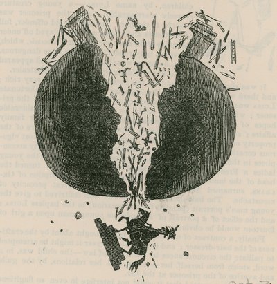 De val van het Wellington-standbeeld; cartoon door English School
