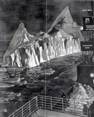 De beroemde ijsberg gezien door J. Scarrott aan boord van de Titanic, 1912 door English School