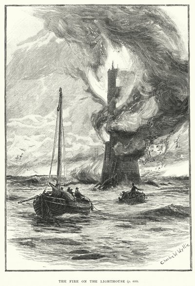 De brand op de vuurtoren (gravure) door English School