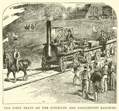 De eerste trein op de Stockton en Darlington Railway door English School
