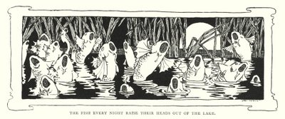De vissen steken elke nacht hun hoofden uit het meer (gravure) door English School