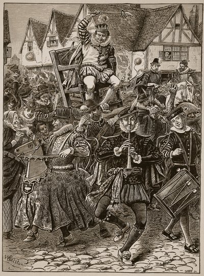 De vrolijkheid van Mijnheer van Misrule, illustratie uit Cassells Geïllustreerde Geschiedenis van Engeland door English School