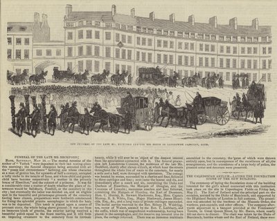De begrafenis van wijlen de heer William Beckford, vertrekkend van zijn huis in Lansdowne Crescent, Bath (gravure) door English School