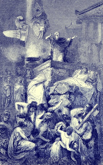 De lijkrede over een Romeinse held, illustratie uit The Illustrated History of the World, gepubliceerd ca. 1880 door English School