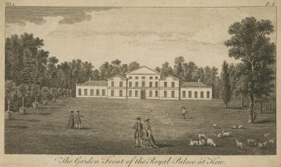 De tuinzijde van het Koninklijk Paleis in Kew, Londen door English School