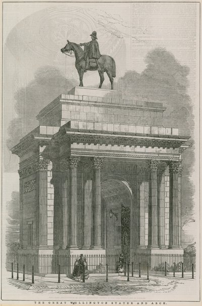 Het grote Wellington standbeeld en de Boog, Hyde Park Corner, Londen door English School