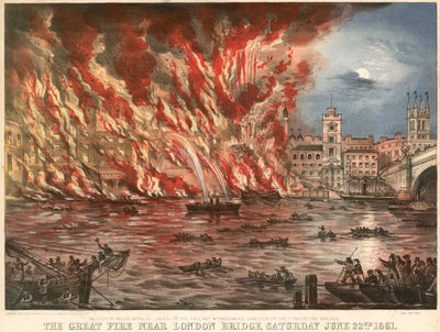 De grote brand bij London Bridge, zaterdag 22 juni 1861 door English School