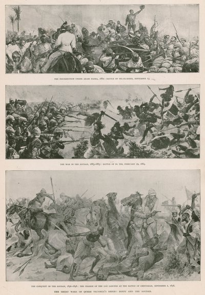 De grote oorlogen van het bewind van koningin Victoria: de Anglo-Egyptische oorlog (1882), de Mahdistische opstand (1883-1885), en de Britse verovering van Soedan (1896-1898) door English School