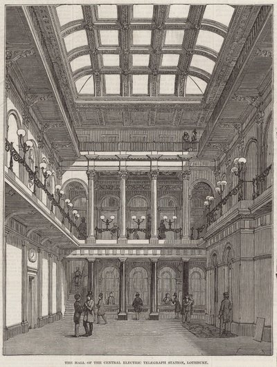 De hal van het Centrale Elektrische Telegraafstation, Lothbury door English School