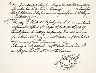 Het handschrift van James Cook, juli 1771 door English School