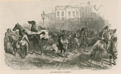De paardenmarkt in Smithfield door English School