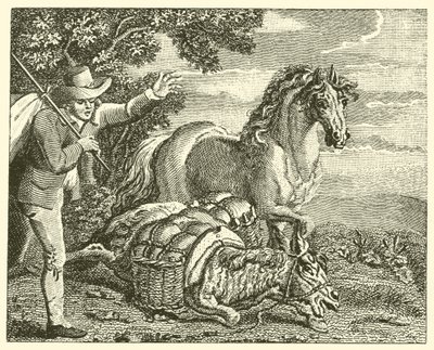 Het paard en de beladen ezel door English School