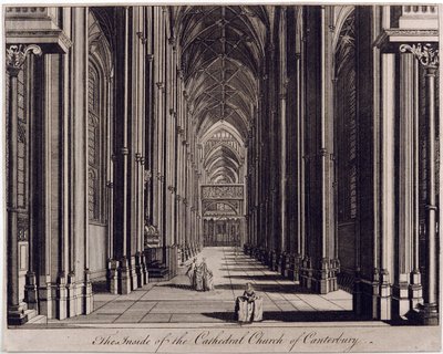De binnenkant van de Kathedraal van Canterbury, met uitzicht op het schip, vanaf het westen, ca. 1700-43 door English School