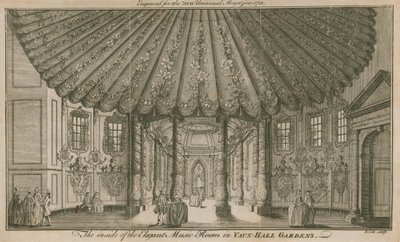 De binnenkant van de elegante muziekkamer (Rotunda) in Vauxhall Gardens, Londen door English School