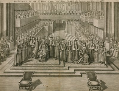De inhuldiging van hun Majesteiten Koning Jacobus II en Koningin Maria in Westminster Abbey door English School