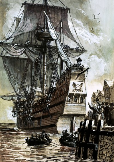 Het laatste zicht van de Pilgrim Fathers was de haven van Southampton door English School