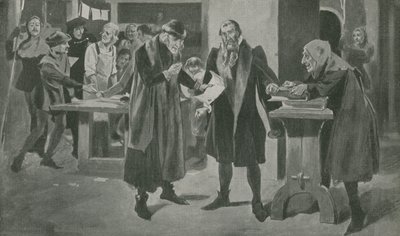 De laatste beproeving van Gutenberg, de drukker, op de rand van de overwinning door English School