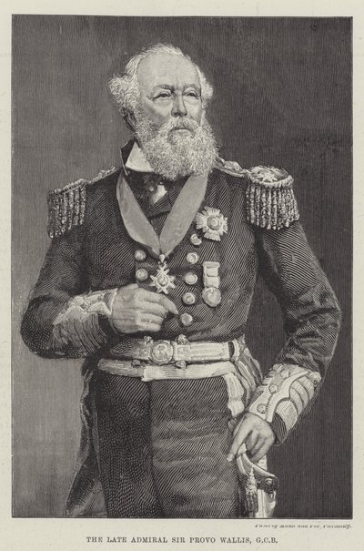 De overleden admiraal Sir Provo Wallis, GCB (gravure) door English School