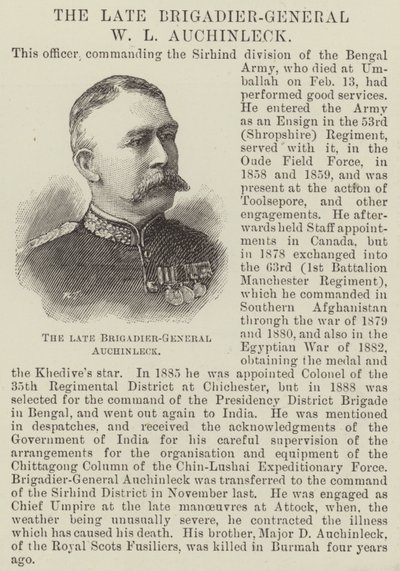 Wijlen Brigadegeneraal W L Auchinleck door English School