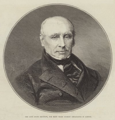De overleden graaf Brunnow, jarenlang Russisch ambassadeur in Londen (gravure) door English School