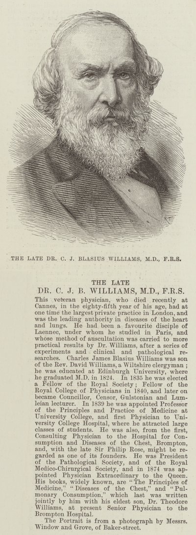 De overleden Dr. C.J. Blasius Williams, MD, FRS door English School