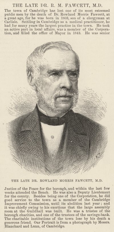 De overleden Dr Rowland Morris Fawcett, MD door English School